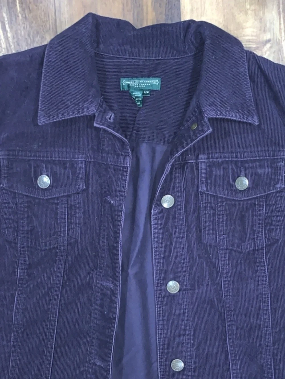 Y2K Ralph Lauren Purple Corduroy Jacket P/M Petite Collared Button Pocket SKU026 - Picture 3 of 10